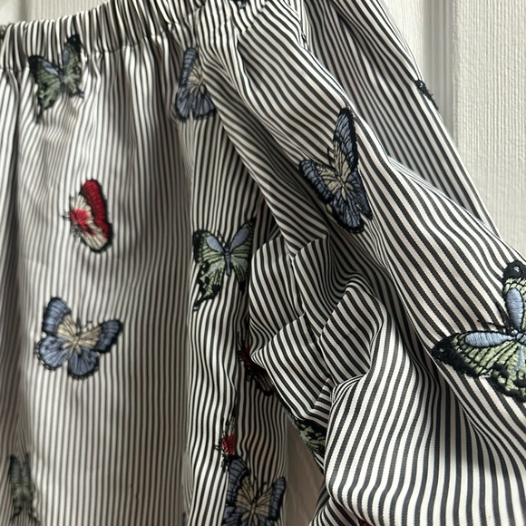 Zara Basic Embroidered Butterfly Off The Shoulder Striped Cropped Blouse Size S - Picture 6 of 13